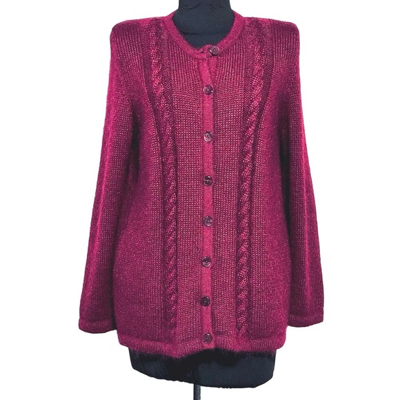 ORIS Super‎ Fine Kid Mohair Italian Made Burgundy Womens Cardigan size 46-USA 10 - Picture 1 of 7